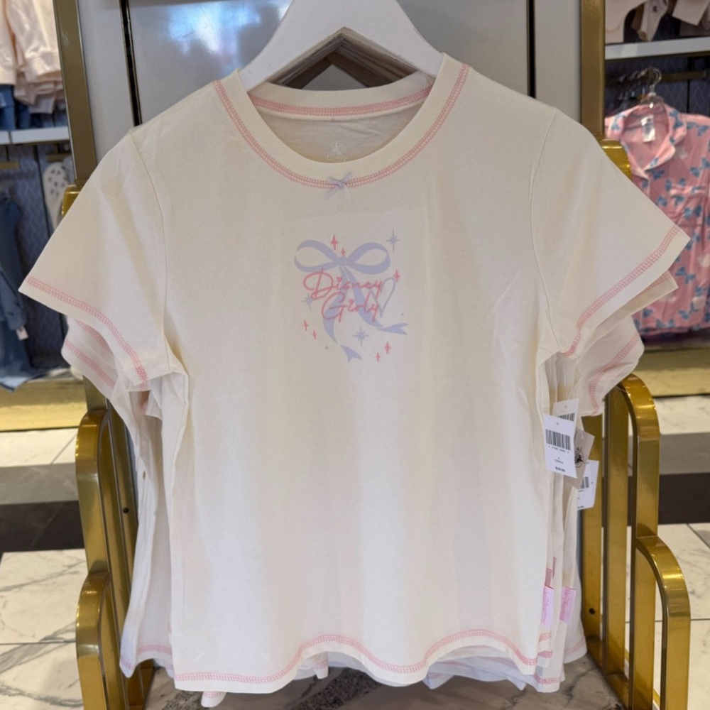 2026 Disney Parks “Disney Girly” Bow Short Sleeve White T-Shirt Adult Large